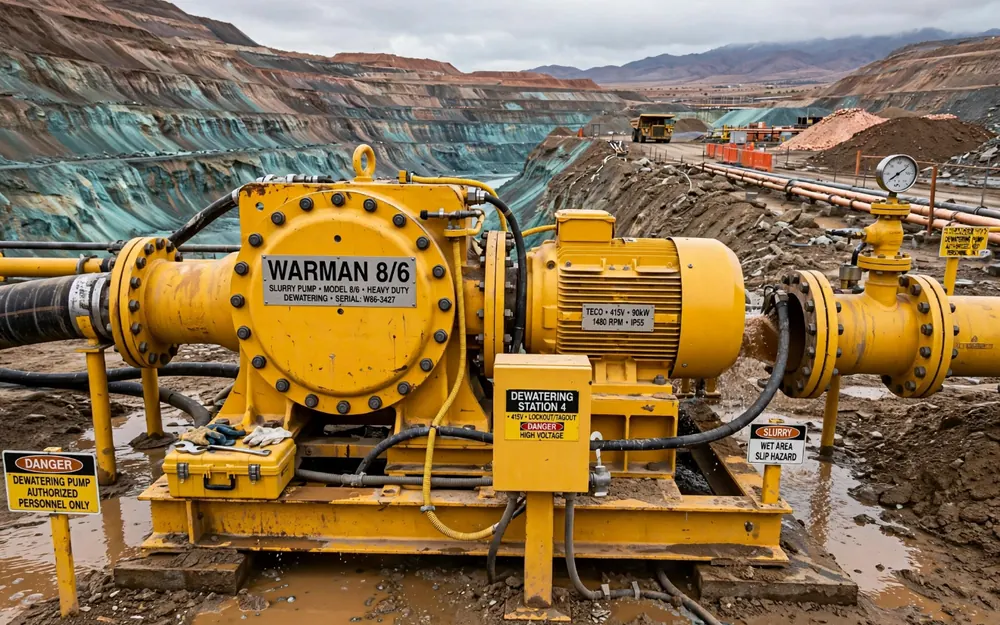 Pompe à boues d'exhaure sur une mine à ciel ouvert